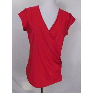 Casual Living Womens Red Wrap-Style V-Neck Cap Sleeve Top Sz M